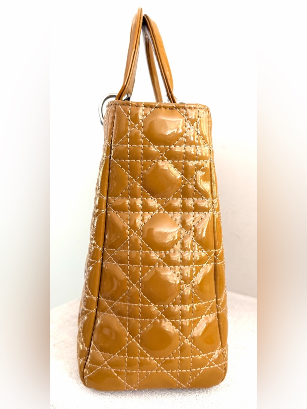 CHRISTIAN DIOR Lady Dior Mustard Gold Patent Cannage Bag + Strap - Picture 12 of 15